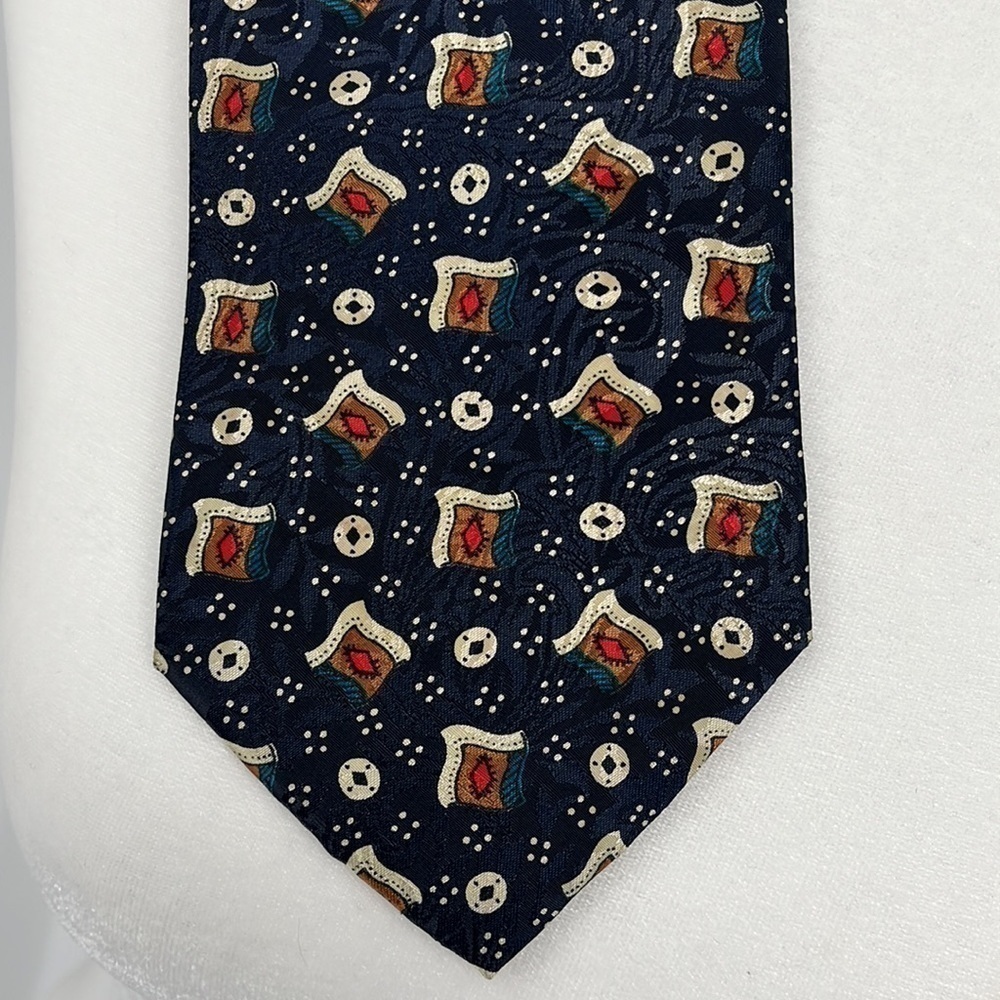 Christian Dior Holographic Tie Navy Blue Cream Orange Red